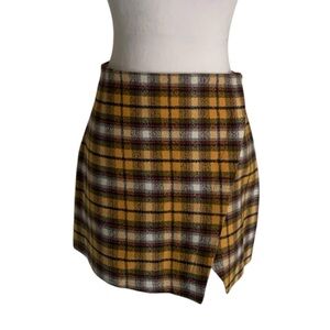 Abercrombie & Fitch Gold Plaid Wool Blend Mini Skirt Academic Preppy Clueless